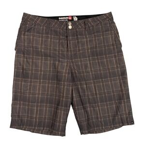 Quiksilver Amphibians Mens Size 36 Hybrid Shorts Brown Plaid Bermuda Boardshorts
